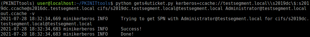 Obtaining a ticket via S4U2self