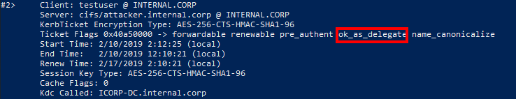 Service ticket with ok-as-delegate flag set